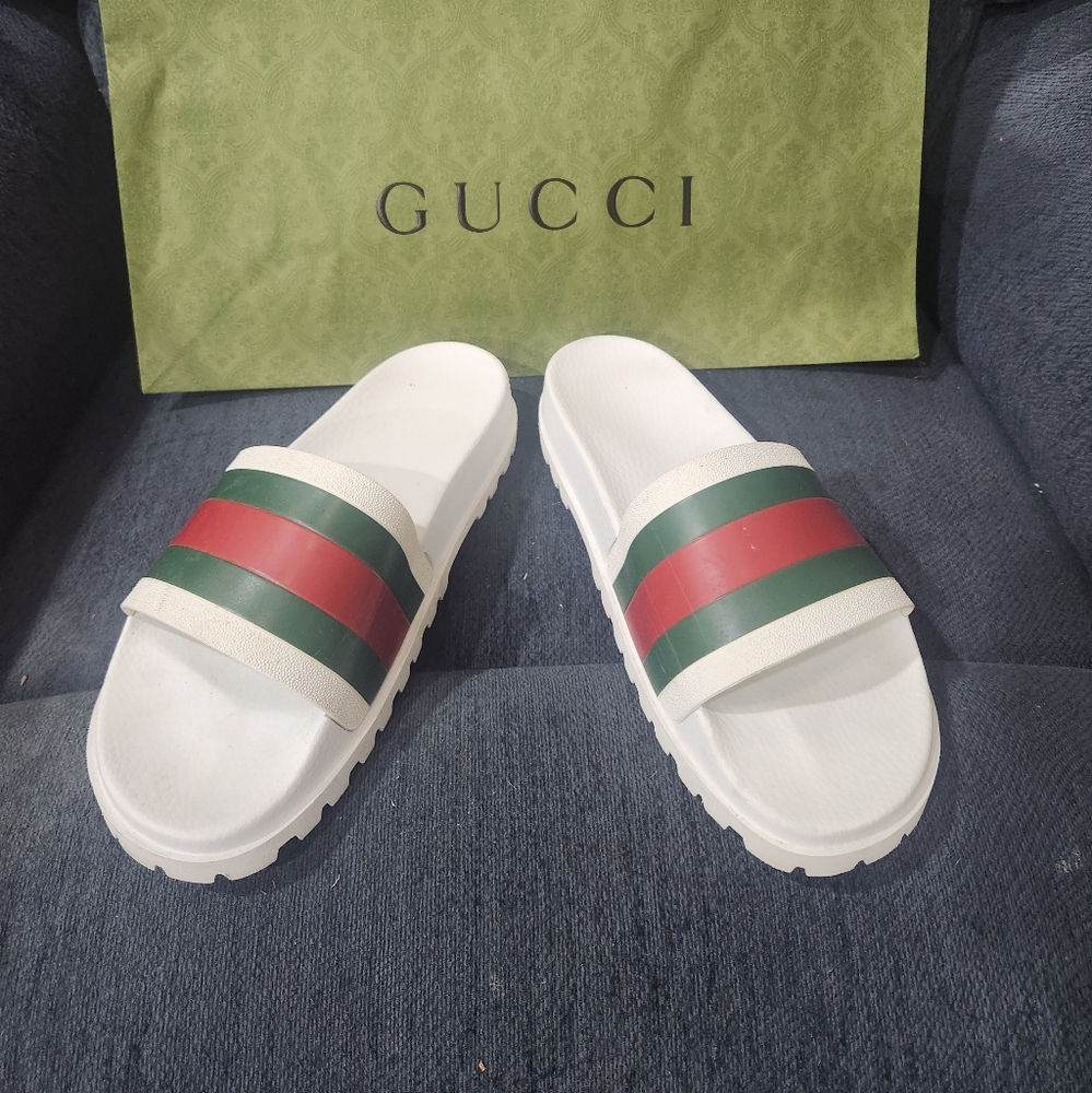 10 1/2 white gucci slides